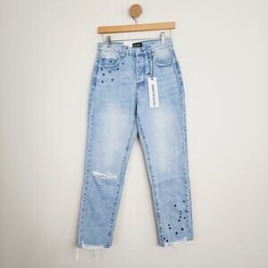 Neon Blonde Siren Starstruck Straight Leg Jeans NWT High Rise Embroidered 25